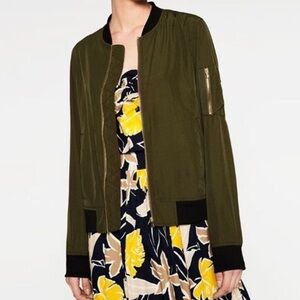 Zara Basic Olive Green Lightweight Bomber Jacket with Gold Zipper - as is